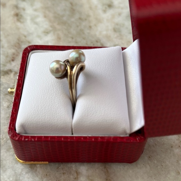 10 kt gold and double pearl ring - Picture 2 of 6